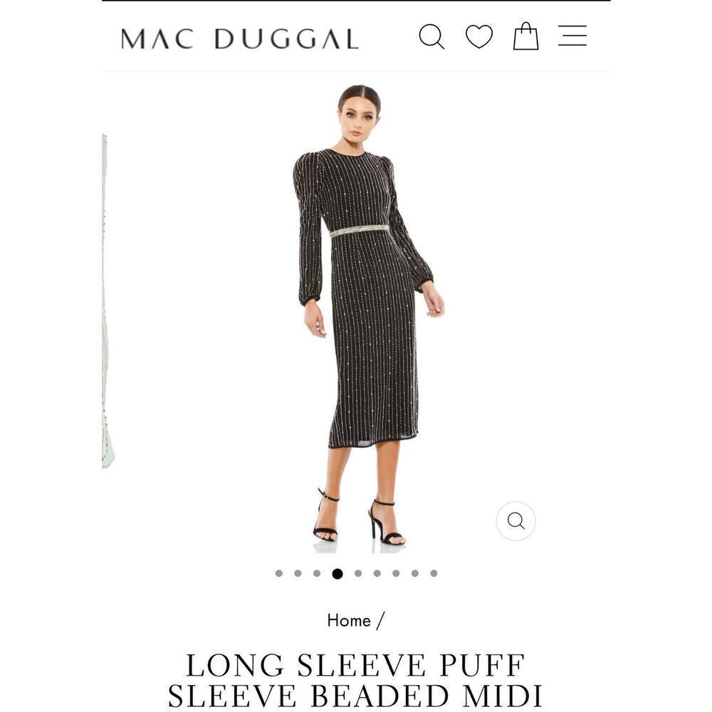 Mac Duggal NWT size 16 long sleeve beaded black midi dress READ NOTES style 9362 - Picture 3 of 16